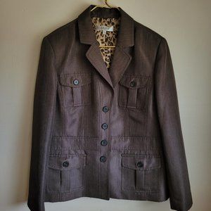 Kasper blazer women, size 18 lining animal print polyester office long sleeves